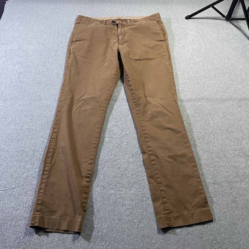 Bonobos Stretch Washed Chino Pants Men's 35x33.5 Brown Slim Fit Cotton Tag 36x34